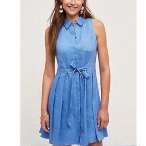 Anthropologie x HD In Paris Sleeveless Linen Button Front Tie Waist Dress